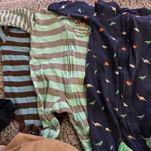 Carter's Green Striped and Navy Dinosaur Footies